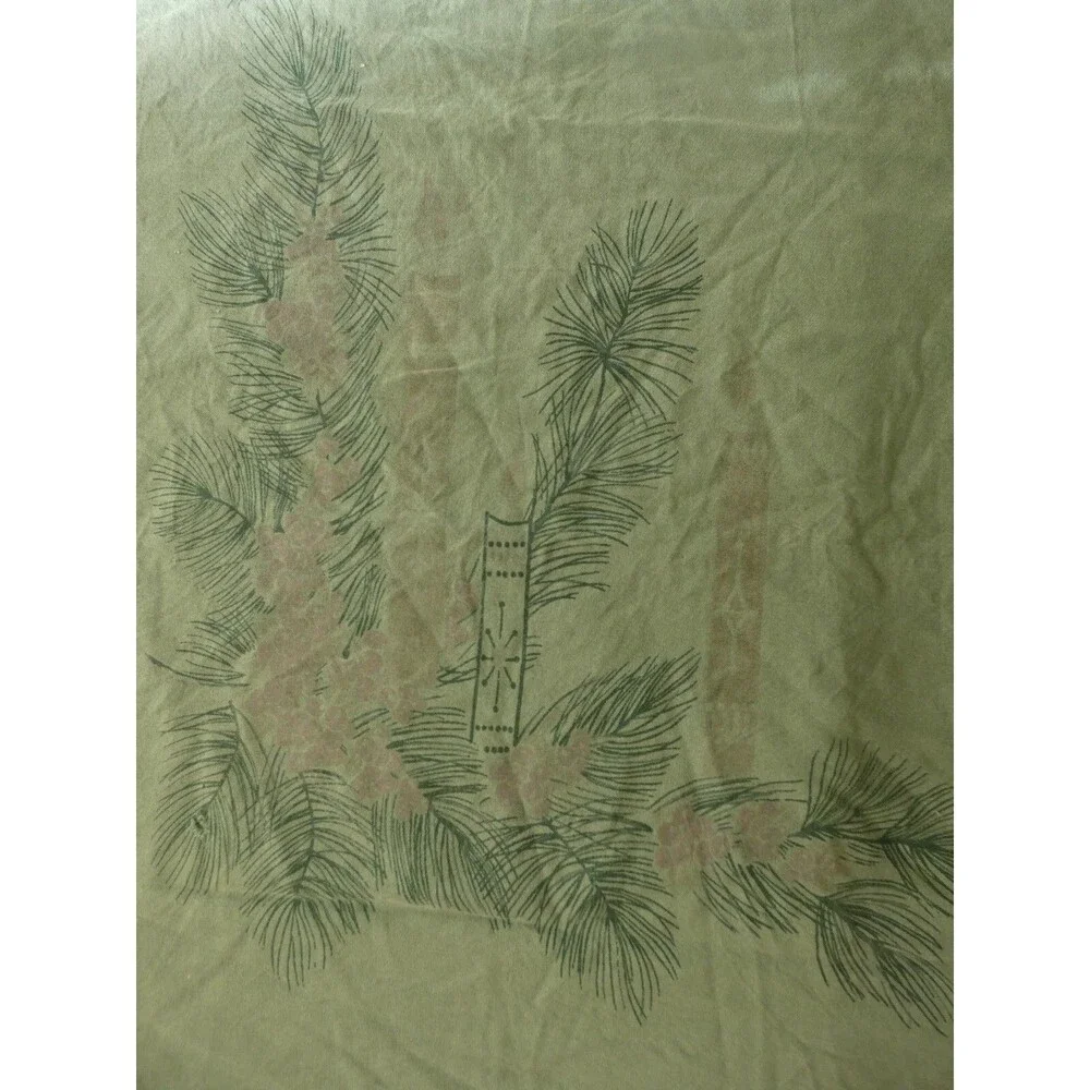 VTG California Hand Prints Tablecloth MCM Green Holiday Candles Spruce 64